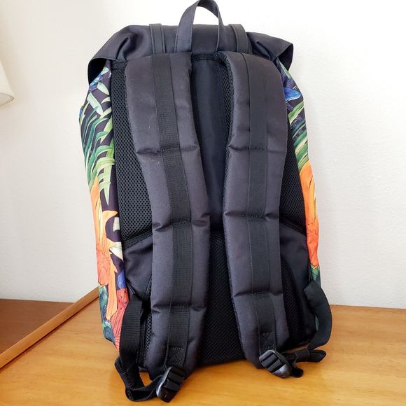 Herschel Little America Backpack Tropical Flowers Graphic Black 25L Travel Bag - Picture 3 of 12